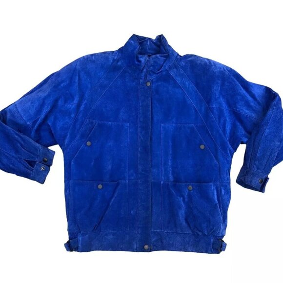 VTG 90s TIDEWATER TRADERS Jacket Women's LARGE Leather Suede Blue Retro Coat​​ - Picture 1 of 14